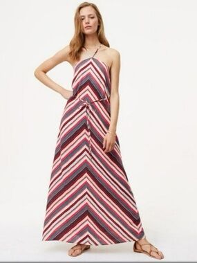 Ann Taylor Loft Petite Chevron Halter Dress Size XSP Frosted Pink